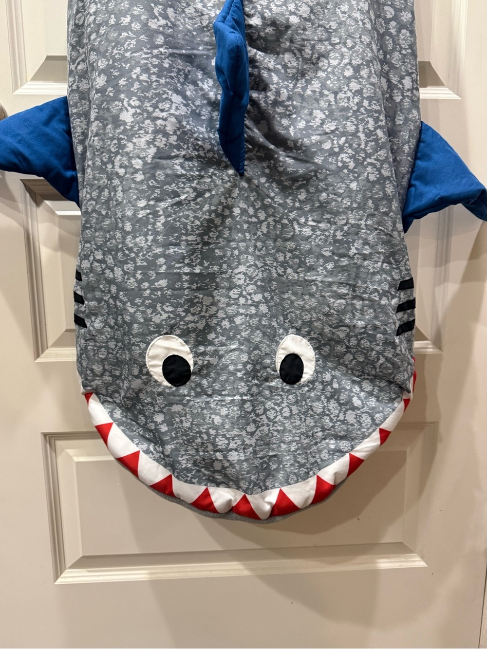 Authentic Kids Shark Sleeping Bag - Gray & Blue with Red Teeth 48”, Fleece-Lined